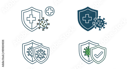 Shielding Against Viruses and Germs: Health Protection Icons Representing Immunity and Defense in a Healthcare Setting, Promoting Wellness and Prevention in a Modern, Minimalist Style, Used for Medica