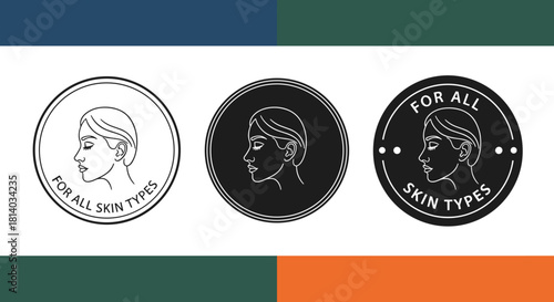 Illustrative Icons for Universal Skin Care: A Collection of Minimalist Line Art and Solid Shapes Displaying Woman's Profile, Promoting Inclusivity and Natural Beauty for Cosmetics, Beauty, and Wellnes