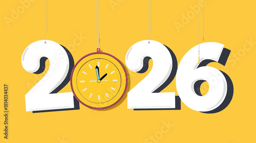 Happy new year 2026 celebration with animated numbers and festive confetti on a vibrant yellow background