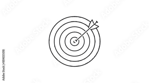 Target with an arrow hitting the bullseye center. Outline vector icon for business goals, marketing strategy, precision, achievement, or success concepts. Minimalist design.