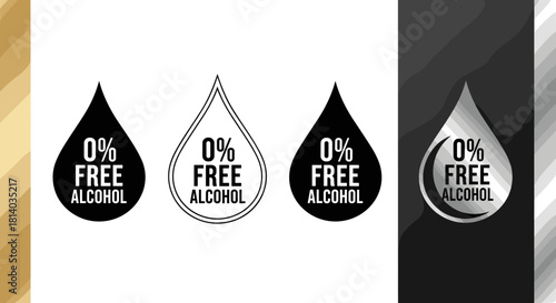Alcohol-Free Product Labels Emphasizing Zero Percent Composition in Modern Design on Neutral Backgrounds, Ideal for Health, Wellness, and Beverage Marketing, Promoting Awareness and Healthy Lifestyles