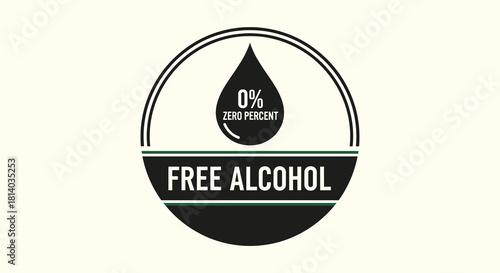 Circular Emblem for Alcohol-Free Beverages and Products Advertising a Zero Percent ABV Content for Marketing Materials Promoting Healthy Lifestyle Choices and Responsible Consumption in a Modern Desig