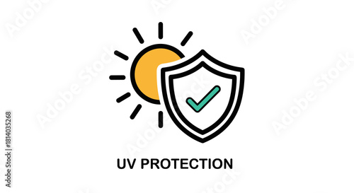 UV Protection Shield Icon Representing Safety from Sun Damage for Healthcare and Outdoor Activities: Modern Graphic Illustration for Product Marketing, Website Design, & Sunscreen Advertising Promotin