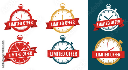 Limited Offer Countdown Timer Icons Collection: Promotional Sales Ticker with Deadline Ribbon for Marketing Campaigns and Business Promotions, Scarcity Alert Graphic for E-commerce Websites, Special D