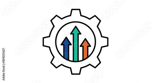 Gear Mechanism with Arrows Pointing Upward: Optimizing Performance and Processes in a Modern Technological Setting, Representing Growth, Progress, and Success, Suitable for Business Presentations and