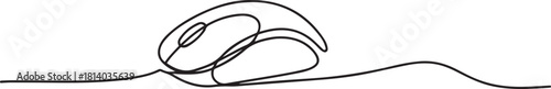 Minimalist single line drawing of a computer mouse with a cable. one line Icon drawing with white background