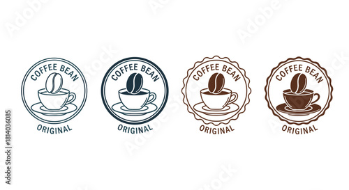 Coffee Bean Original Stamp Set Icons Promoting Cafe Brand Authenticity: Vintage Style Collection for Coffee Shop Marketing, Menu Design & Restaurant Promotion. Dark Brown, Brown, and Turquoise Badges
