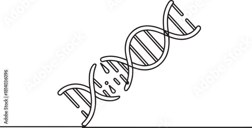 Damaged dna double helix illustration. one line Icon drawing with white background