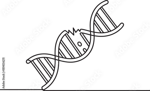 Damaged dna double helix illustration. one line Icon drawing with white background