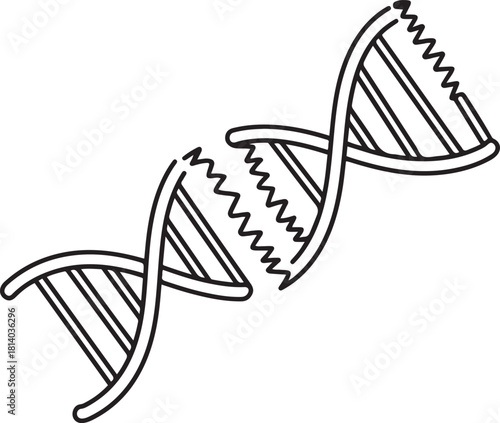 Damaged dna double helix illustration. one line Icon drawing with white background