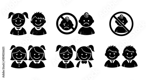 Children Icons Set: Smiling Kids Illustration for School, Family, Education Content &  Playgroup Concepts - Happy Girls & Boys in Graphic Design Style for Infographics, Presentations, Website Projects