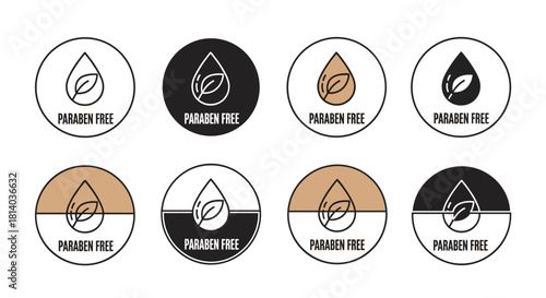Paraben-Free Icons Design Set for Eco-Friendly Beauty Products and Cosmetics Advertising Campaign, Featuring Natural Leaf Drop Symbols in Modern Minimalist Style for Skincare Marketing (199/200)
