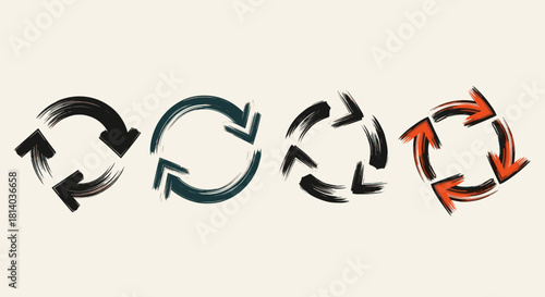 Abstract Brushstroke Arrows in Circular Motion: Conceptualizing Recycling, Iteration, and Renewal on Cream Background for Business Presentations & Creative Marketing (Bold, Dynamic, Grungy Texture, Cy