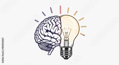 Brainstorming Creative Ideas with Bright Ideas: Illustrative Symbol of Intelligence and Innovation, Representing Cognitive Function, Conceptual Thinking, Problem Solving and Memory Function for Busine