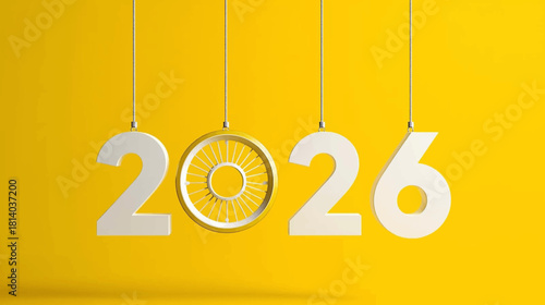 Bold white sans serif numbers 2026 in a minimalist modern graphic illustration style