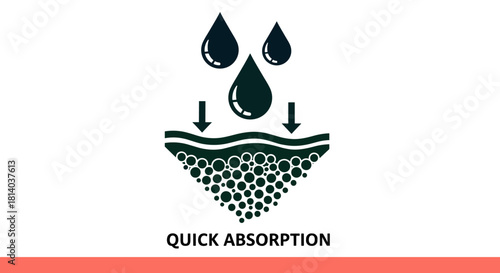 Quick Absorption Mechanism Graphic Illustrating Rapid Moisture Uptake into Porous Material for Skincare Technology & Efficient Fluid Dynamics, Used in Hygiene Products, Modern Medical Applications, Sc