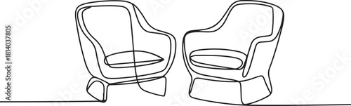 Continuous Line Drawing of Modern Armchairs. Line Art. line icon-continuous line drawing. one line Icon drawing with white background