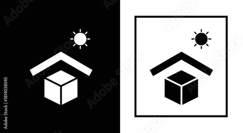 Keep Dry Storage and Avoid Direct Sunlight: A Pictogram Illustration Depicting Protective Measures for Sensitive Goods in Logistics, Packaging, and Supply Chain Environments, Used in Shipping,  Weathe