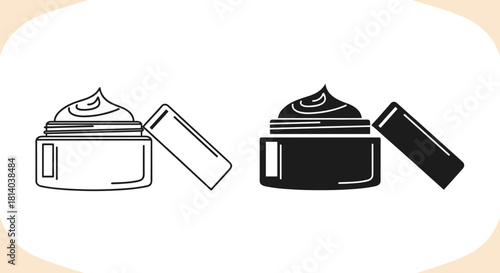 Open Cream Jar with Moisturizer Ready for Application, Product Still Life in Minimalist Style Illustration for Beauty, Health, Skincare Industries, Promoting Wellness, and Professional Healthcare, Per