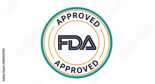 FDA Approved Stamp for Healthcare Products Validation, Ensuring Safety Compliance and Quality Assurance in Medical Device Certification and Pharmaceutical Regulation, Modern Blue & Gold Logo Design fo