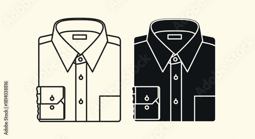 Folded Dress Shirts for Professional Attire & Formal Occasions: Clean Businesswear for Corporate Presentations, Style Guides, Fashion Marketing & Uniform Design. Modern Apparel Icons in Two Colors. Cr