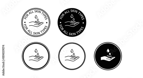 Skincare Product Badges for Promoting Gentle Hydration: Minimalist Icons for Cosmetic Packaging & Web Design, Representing Natural, Hypoallergenic, Eco-Friendly Beauty Solutions for all Skin Types (19