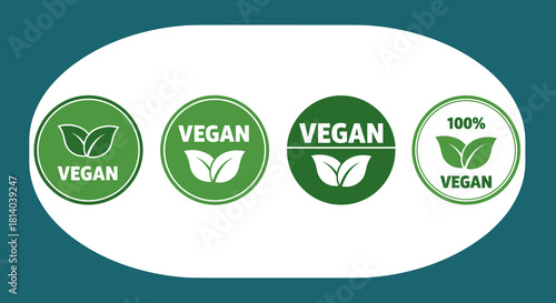 Vegan Food Labels Collection Illustrating Healthy Plant-Based Diet Choices for Sustainable Lifestyle, Promoting Ethical Consumption and Wellness, Ideal for Food Industry Marketing Materials and Eco-Fr