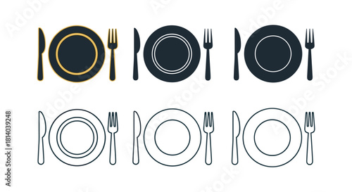 Elegant Place Setting Preparation with Plate, Knife, and Fork Isolated on White Background for Restaurant Menu Design & Catering Services; Stylish Dinnerware Arrangement for Formal Dining, Party Invit