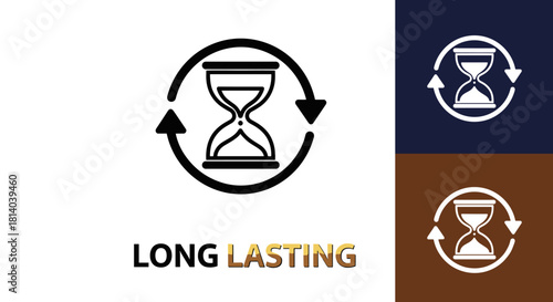 Long Lasting Reliability: Hourglass Symbolizes Time, Durability & Perpetual Cycle - Professional Business Concept for Presentations, Marketing & Corporate Identity - Modern Design in Gold on White Bac