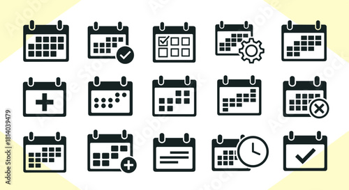 Calendar Icons Set Planning Appointments, Scheduling Events & Deadlines for Business Organization, Reminder Systems & Time Management in Modern Designs for Print & Web Graphic Resources, Marketing Tem