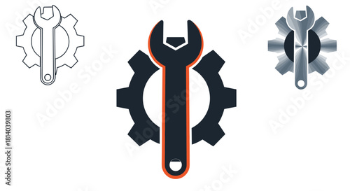 Wrench and Gear Symbol Representing Technical Support and Mechanical Engineering Services, Perfect for Websites and Presentations: Maintenance, Repair, and Industrial Solutions, Modern Minimalist Styl