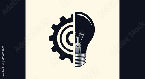 Innovative Engineering Idea: Combining Lightbulb and Gear for a Powerful Symbol of Creative Problem-Solving in Modern Technology and Industry, Showcasing a Conceptual Illustration for Business, Design