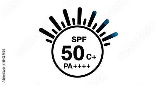 SPF 50 Sun Protection Symbol for Skincare Products Promoting UV Defense on White Background, Summer Skin Health, Shielding from Sunburn, Ideal for Advertising, Presentation, and Health Awareness, Safe