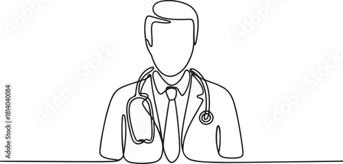 Doctor with Stethoscope Line Art. line icon-continuous line drawing. one line Icon drawing with white background