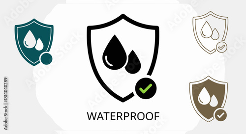 Waterproof Shield Protection Assurance in Modern Product Design: Symbolizing Durability, Reliability, and Resilience for Manufacturing, Textiles, and Outdoor Equipment Industries with Vector Graphic I