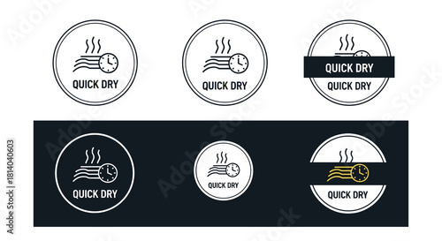 Modern Quick Dry Icon Set for Textile and Laundry Industries, Representing Fast Drying Times and Efficiency in a Time Saving Design, Ideal for Product Labels, Marketing Materials, Presentations, Showc