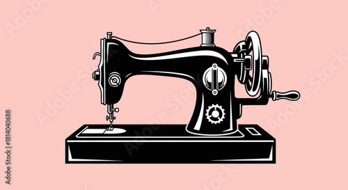 Vintage Sewing Machine Silhouette Vector Illustration