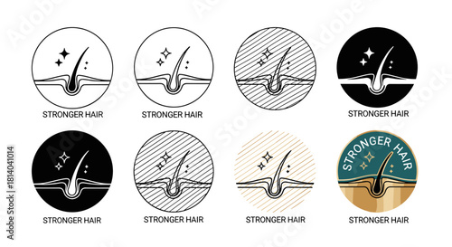 Stronger Hair Follicle Icons Showcasing Health and Growth, Illustrating Scientific Concepts in Dermatology Research, Beauty Product Marketing for Haircare, Wellness and Cosmetic Treatments in Clean Mi