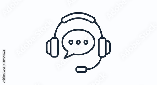 Modern Customer Support Icon for Online Communication, Featuring Headphones and Speech Bubble for Assistance, Service, and Consultation in a Digital Environment for Business and Technology, Profession