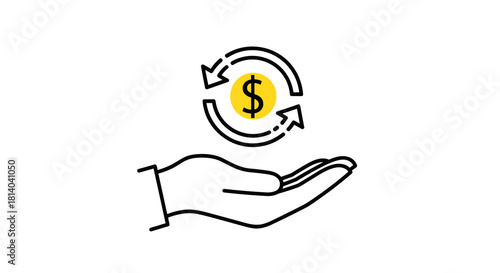 Hand Offering Financial Circulation, Currency Cycle, Investment Return, Cash Flow Management, and Monetary Gains in a Modern Business Environment, Representing Business Finance, Economic Growth, and I