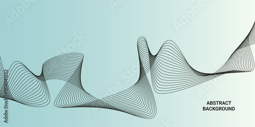 Abstract Background with Dense Black Wavy Lines. Dynamic Teal-Cyan Gradient Wireframe Technology Design
