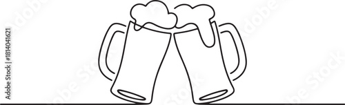 Two glasses of beer one line continuous. Line art glasses of beer. one line Icon drawing with white background