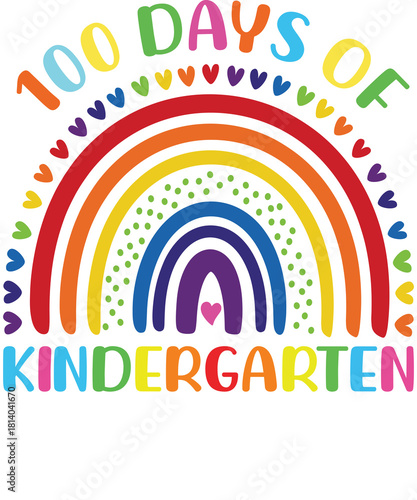 100 Days of Kindergarten Rainbow Love leopard pattern tshirt designs for teacher student boy girl gift tee shirt for party graduation summer.