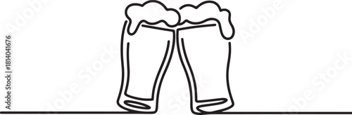 Two glasses of beer one line continuous. Line art glasses of beer. one line Icon drawing with white background