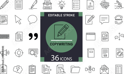 Minimal Copywriting line icons for writing, content, ideas, editing, and creative marketing