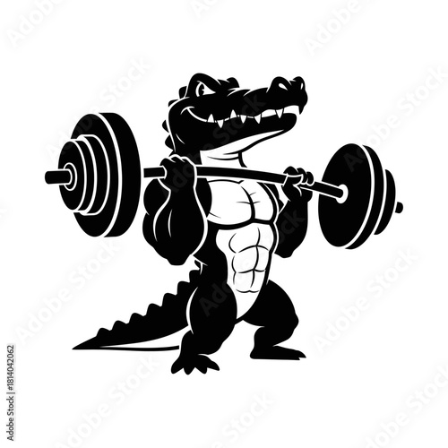 Strong Crocodile or Alligator Deadlift with Barbell Vector Mascot