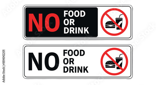 No Food or Drink Allowed Signage Display: A Clear Restriction Against Eating and Drinking in Designated Area, Used for Workplace Policy and Compliance, Illustrating Prohibition for Safety and Cleanlin