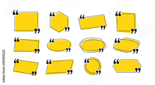 Diverse Yellow Quote Boxes on White Backdrop Displaying Communication and Testimonials for Presentations, Marketing Material, and Website Enhancements, Featuring Modern Graphic Templates for Emphasizi