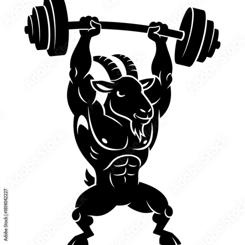 Strong Goat Ram Powerlifter Lifting Heavy Barbell Vector Illustration Design