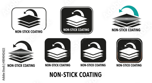 Illustrations Set Depicting Non-Stick Coating Technology for Cookware and Kitchenware Marketing 200 Characters, Showcasing Durable Layers, Modern Design, Minimalist Style, Graphic Element for Presenta